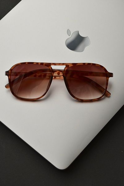 LOOKUP Women's Brown Leopard Rectangular Frame Sunglasses