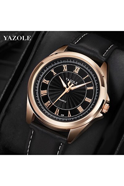 Yazole Erkek Kol Saati Siyah Deri Kordon Lu Şık Moda Trend Saat