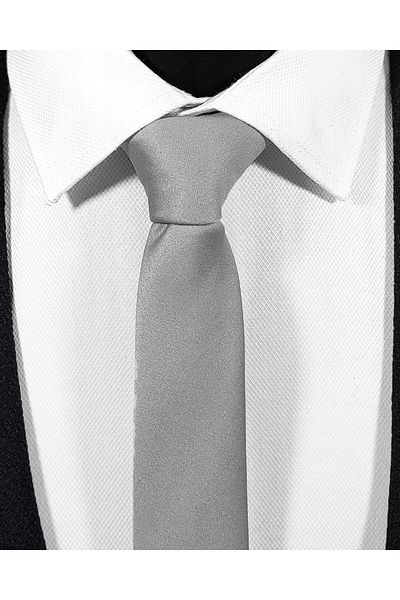 BLC Basic Line Co. Gray Slim Fit Tie Handkerchief Set - Extra Thin, 4 cm Wide Silver