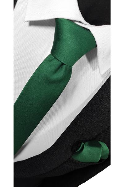 BLC Basic Line Co. Комплект кърпички с връзване, много тънки, зелени, обикновени, с прилепнала кройка, ширина 4 см, тясна кройка