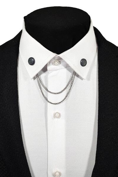 BLC Basic Line Co. Lacivert Renginde Desenli Gömlek Yaka Iğnesi Yaka Zinciri