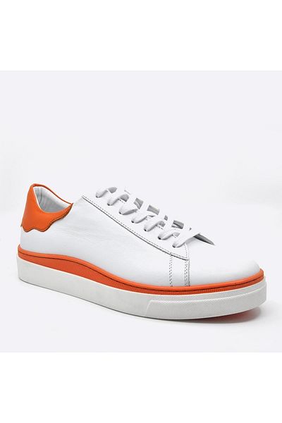 Fosco Genuine Leather Sneaker Men's Shoes White Orange 9842