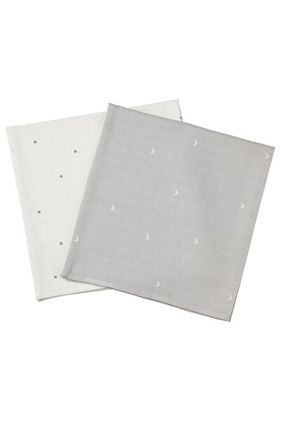 IKEA Len Muslin Baby Blanket, Grey-White, 70X70 Cm, 2 Pieces