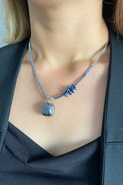 Suerte Accessories Hematit Ve Mavi Mercan Doğaltaş Hematit Taş Uçlu El Yapımı...