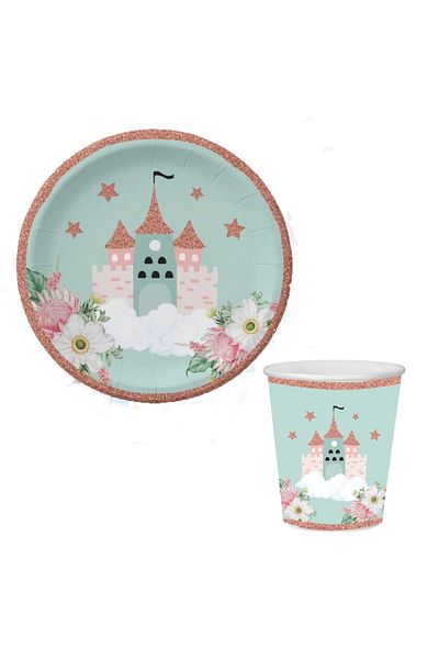 kidspartim Princess Chair Themed Plate Glass 8 Pieces