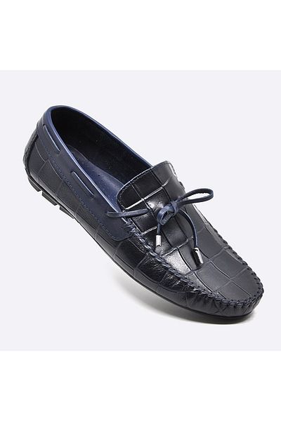 Fosco Genuine Leather Navy Blue Loafer Crocodile Men's Shoes 9861 102