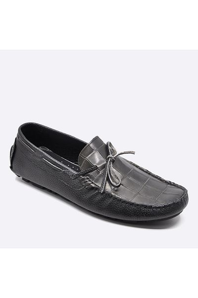 Fosco Genuine Leather Gray Crocodile Summer Loafer Men's Shoes 9845