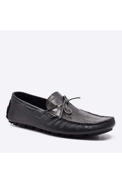 Fosco Genuine Leather Gray Crocodile Summer Loafer Men's Shoes 9845