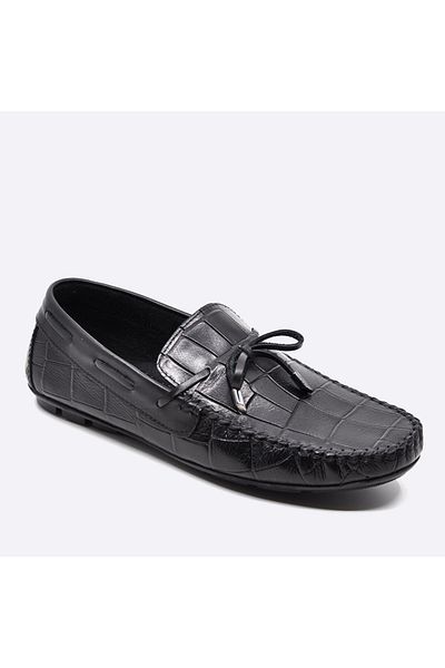 Fosco Genuine Leather Black Loafer Crocodile Men's Shoes 9861 100