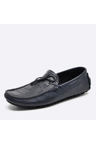 Fosco Genuine Leather Navy Blue Flotter Summer Loafer Men's Shoes 9845