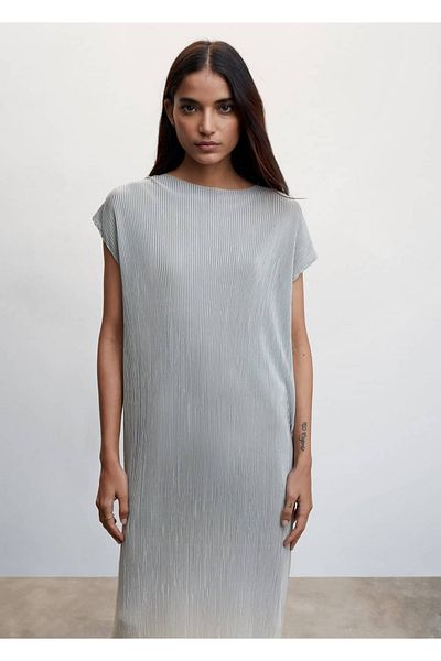 MANGO Woman Σατέν φόρεμα πλισέ