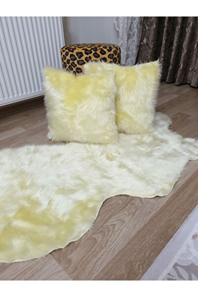 Yerli Akrilik Peluş Yastık Kırlent Kılıfı Sarı Pillow