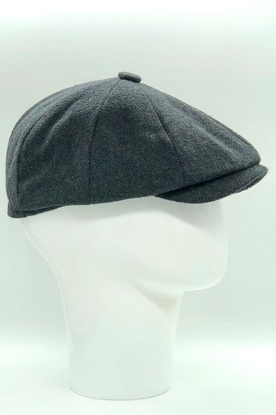 Hoppe Winter Stamp Dark Smoked Herringbone Pattern 8-Piece British Style Peaky Blinders Cap Hat