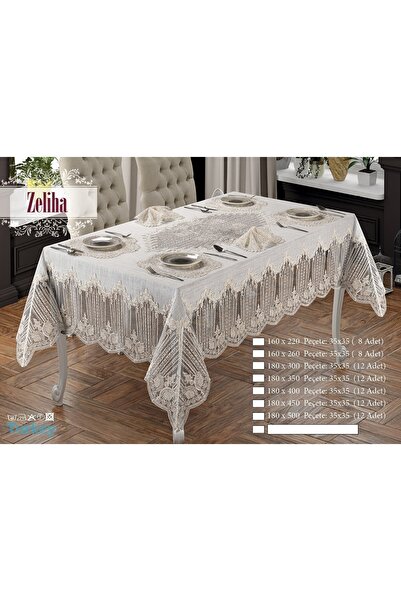 Haspen Zeliha 12 Peçeteli Linen Kumaş Fransız Güpürlü 13 Parça Lüks Yemek Takımı