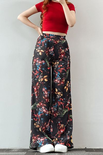 EFBUTİK Pantaloni de sport negri Marvel cu picioare largi