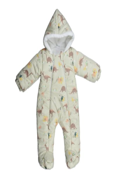 PODİUM GİYİM Trend New Season Cute Dinosaur Flower/Leaf Patterned Welsoft Cosmonaut-Jumpsuit with Booties