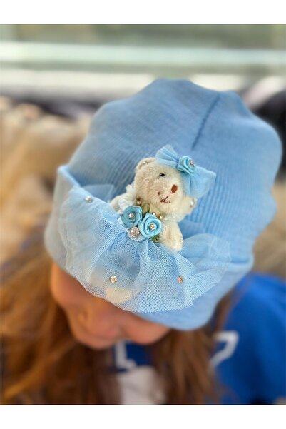 QUEEN AKSESUAR Спеціальний дизайн Розкішний 3D іграшка Прикрашений плюшевий ведмедик Кришталева капелюшка з камінцями Синя шапка з ведмедиком