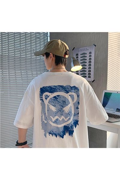 Touz Acuarelă Față Spate Imprimat Alb Unisex Tricou Oversize