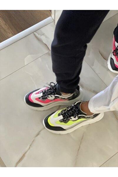 Jabi Kadın Zare Fosforlu Pembe Bağcıklı Rahat Spor Ayakkabı