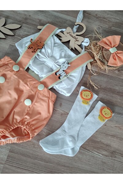 Feriatolye Safari Girl Konsept Kız Bebek Salopet Doğum Günü Kıyafeti
