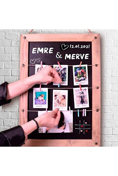 Hediye Kesesi Sevgililer Günü 8 Pola Foto Baskılı Ahşap Karatahtalı Duvar Fot...
