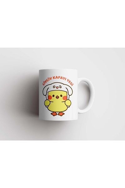 rakkun shop كوب زجاجي مطبوع عليه Seven Chick Head