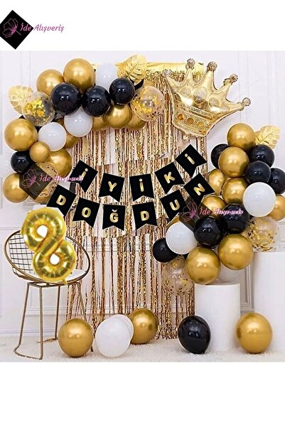 Bkmc 8 Year Old King Crowned Balloon Chain Birthday Set Happy Birthday