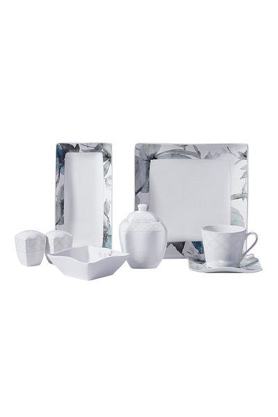 KORKMAZ New Bone 28 Piece Square Breakfast Set