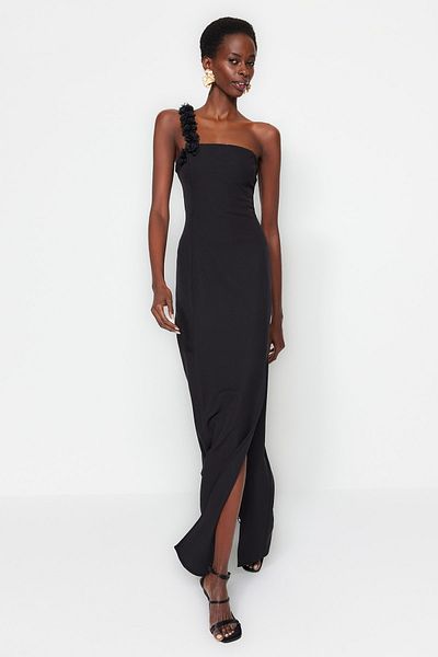 Trendyol Collection Чорна ткана довга вечірня сукня TPRSS23AE00097