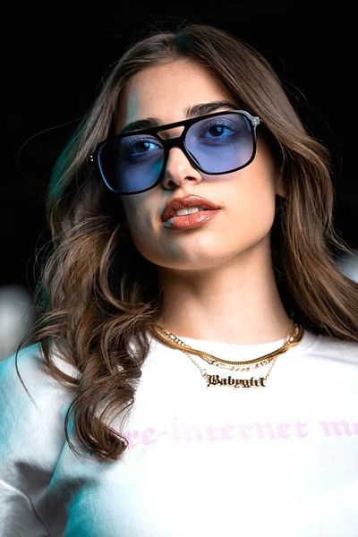 LOOKUP Unisex Blue Glass Metal Frame Cateye Women Men's Sunglasses