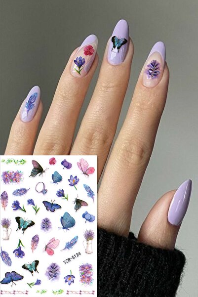 BP Tattoo Lavanta Ve Kelebek Renkli Tırnak Sticker Nail Art Tırnak Dövme