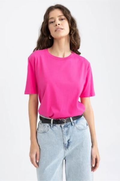 DeFacto T-shirt με λαιμόκοψη 100% βαμβάκι - W9584az23sm