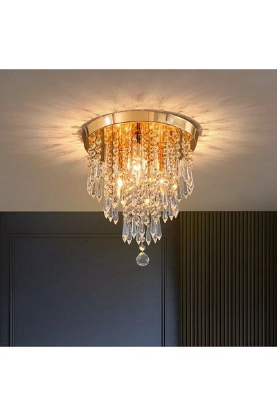 LİVORA LIGHTING Ahenk Gold Crystal Stone Modern Living Room Chandelier