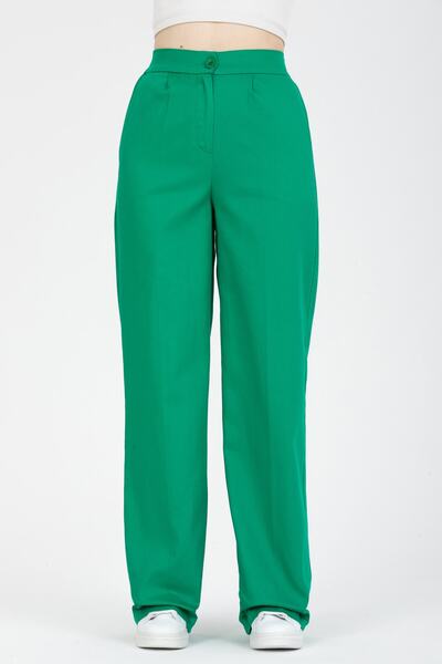 MD trend Women's Green Elastic Waist High Waist Palazzo Gabardine Trousers