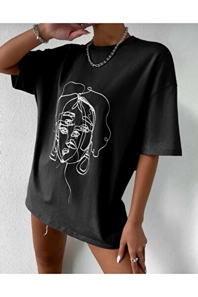 WNWGKN Μοντέρνο αμφίπλευρο κορίτσι με λευκή στάμπα oversize μπλουζάκι