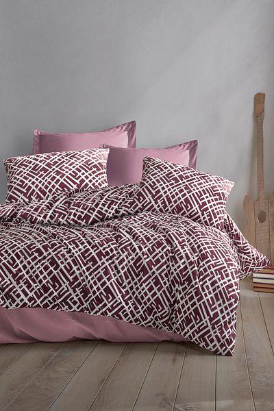 Evlen Home Collection Luan Cotton Duvet Cover Set Double (4 Pieces) Cream Burgundy Duvet Cover Set