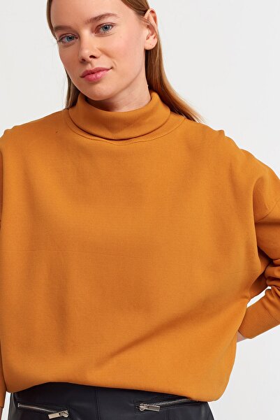 Dilvin 10323 Balıkçı Yaka Kol Arkası Pileli Kazak-y.turuncu