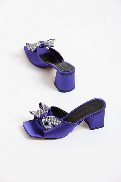 Santamarina Women's London Purple Satin Stone Detailed Slippers