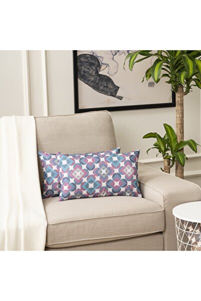 TOSHE Pink-Sky Blue-Silver Gray Single Linen Woven Throw Pillow Cover, Decorative Throw Pillow