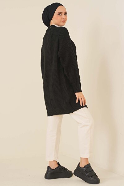 benguen 6999 Πλεκτό μοτίβο μπροστά με κουμπιά Ζακέτα Μαύρο