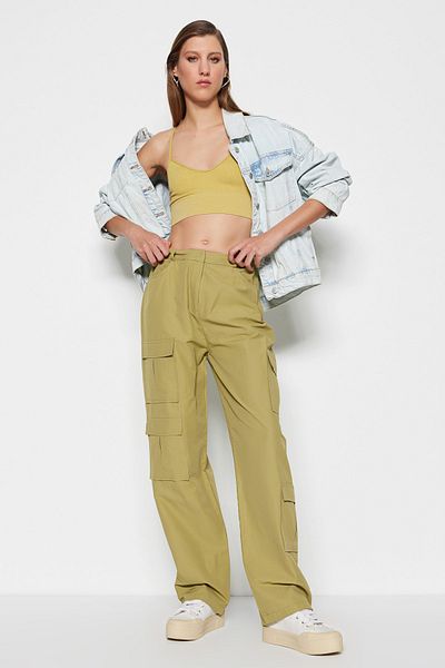 Trendyol Collection Lehké khaki cargo tkané kapesní kalhoty TWOSS23PL00160