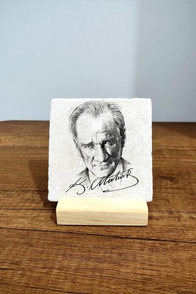 Tabletop Stone Table - Table Table 10x10cm - Atatürk Portrait Printed Table