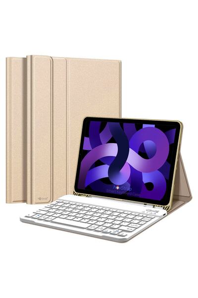 NovStrap Apple Ipad Air 4/5 Nesil 10.9 Inç Uyumlu Bluetooth Klavyeli Kılıf Deri Kapaklı Standlı