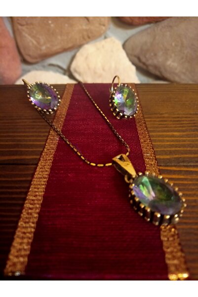 kapris concept مجموعة أقراط قلادة من التوباز الصوفي الطبيعي