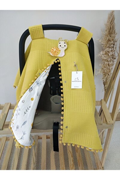 MAMARADUGA غطاء عربة أطفال فردي مزدوج الجوانب بلون الخردل والفطر والحلزون