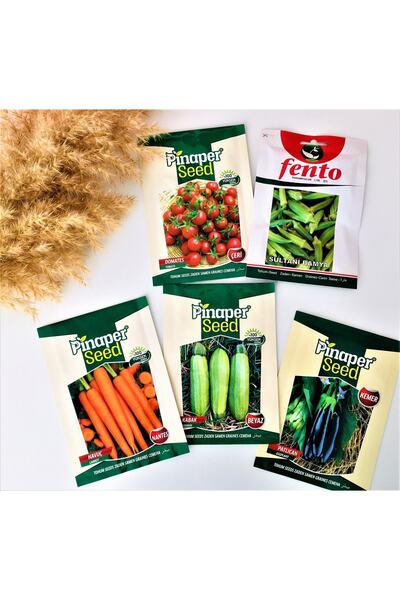 Asenya Tohum Çeşitleri 5'li Set Çeri Domates-patlıcan-beyaz Kabak-havuç-sultani Bamya Sebze Tohumları