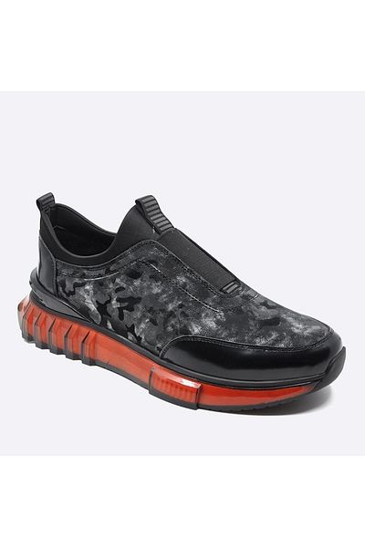 Fosco Patent Leather Camouflage Patterned Sneaker Men's Shoes Black 9830