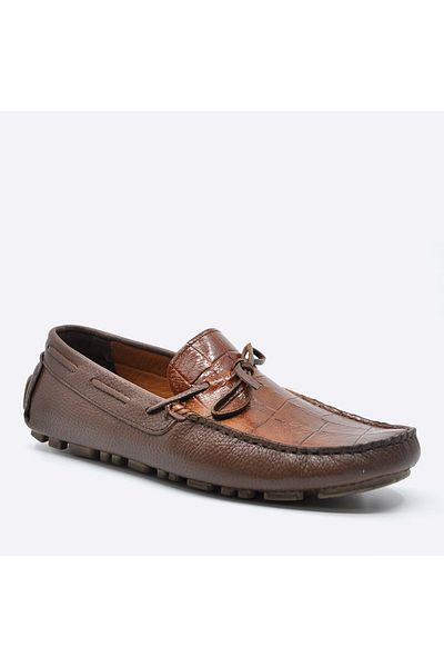 Fosco Genuine Leather Tan Crocodile Summer Loafer Men's Shoes 9845