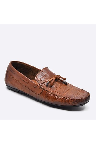 Fosco Genuine Leather Tan Loafer Crocodile Men's Shoes 9861 103