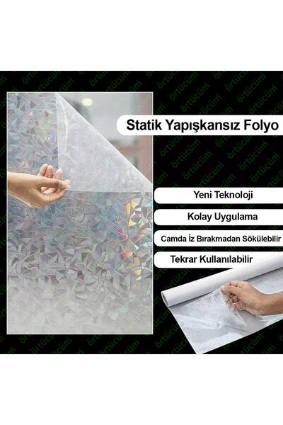 Örtücüm Renk Değiştiren Statik Yapışkansız Buzlu Cam Folyosu Desenli Film 45 Cm X 2 Metre Ev Ofis Pencere